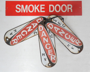 Lot 284 - 3 x Vintage Metal SEC Danger Signs & Red Smoke Door Sign