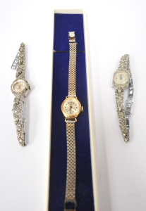 Lot 301 - 3 x Vintage Marcasite Ladies Watches - incl Waltham, Timex, etc