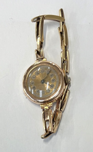 Lot 313 - Ladies 1920s 9ct rose gold wristwatch - overwound & gold strap nee