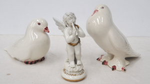 Lot 327 - 3 x Porcelain figurines inc, Vintage Capodimonte Putti playing a pipe