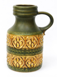 Lot 329 - Mid Century Scheurich Vase Green & Textured Tan glaze 489-23