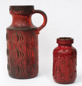 Lot 336 - 2 pces Mid Century Scheurich West German Pottery Red Glaze Vases inc b