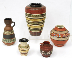 Lot 354 - 5 pces Mid Century West German Pottery Vases inc Dumler & Breiden
