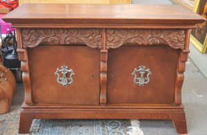 Lot 4 - Vintage c1970s Dutch small sized Low Sideboard - Carved decoration to fr