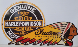 Lot 14 - 2 x Reproduction Motorcycle Signs incl Indian & Harley Davidson