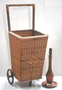 Lot 21 - 2 x Vintage Items incl Vintage Cane Shopping Basket on Wheels & Tur