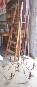 Lot 37 - 2 x Vintage Items incl Metal Wire Ceiling Candelabra Vintage Wooden Ste