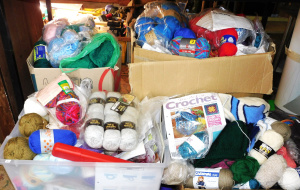 Lot 94 - 4 Large Boxes of Knitting items inc New Old Stock of Balls of Pure Wool
