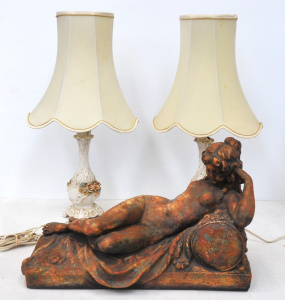Lot 105 - 3 pces inc Pair of Capodimonte Lamps with cream shades (1 af) & Pl