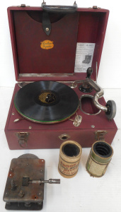 Lot 118 - Cuckoo Master Portable Gramophone with in-built record compartment, pl