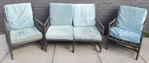 Lot 126 - 3 Piece Cane Lounge Suite Painted Gray incl 2 x Armchairs & Two Pe
