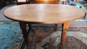 Lot 137 - Vintage Edwardian Pine Oval Dining Table on Casters - Approx 180cm L x