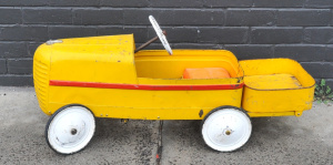 Lot 142 - Vintage Cyclops Australian made Tip Truck Pedal Car - Yellow w Red Rac