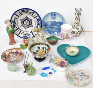 Lot 159 - Mixed Group lot Ceramics & Glass inc Cloisonne Bowl, Swedish Pukeb