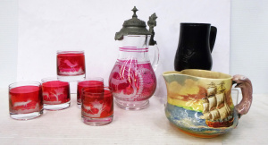 Lot 188 - Group lot of Vintage China and Glass inc, Part Drink set Bohemian Ruby