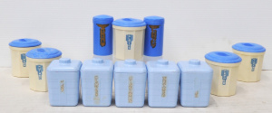 Lot 189 - Lot of Vintage Plastic & Bakelite Blue Spice Containers in Part Se