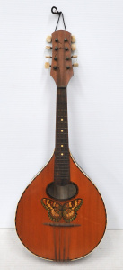 Lot 192 - Vintage Wooden Mandolin w Image of a Butterfly to Front