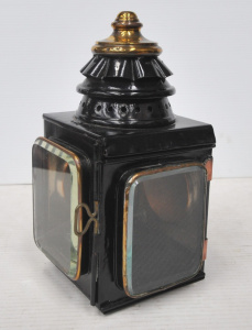 Lot 199 - Vintage Buggy Lamp - Square Shaped, Black Exterior, Bevelled Glass