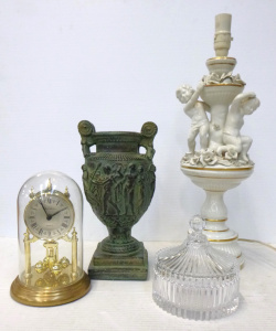 Lot 212 - Group lot of Vintage Items inc, Italian figural white porcelain lamp w