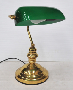 Lot 228 - Vintage Bankers Lamp w Classical Green Shade & Brass Base