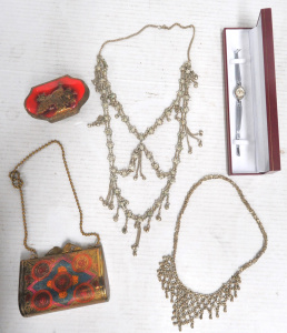 Lot 245 - Group Lot Eastern Items - incl White Metal Necklaces, Ladies Marcasite