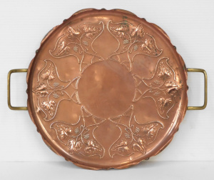 Lot 249 - Art Nouveau Joseph Sankey & Sons Copper Tray with Brass handles -