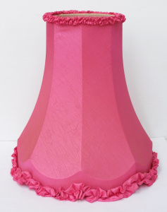 Lot 255 - Retro Hot Pink Fabric Lamp shade - self fabric ruffle trim and origina