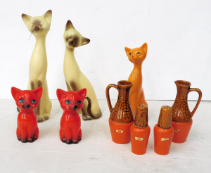 Lot 261 - Group lot of Mid Century Ceramics inc Cat Figural Salt & Pepper Sh