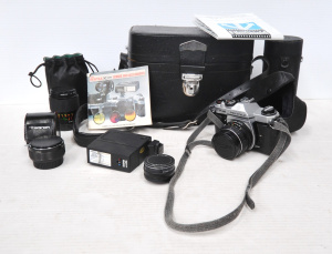 Lot 273 - Lot Vintage Camera Equipment Pentax Asahi KM SLR Manual Camera, SMC Pe