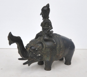 Lot 322 - Vintage Style Heavy Bronze Eastern Figure of a man Riding an Elephant