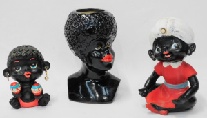Lot 324 - 3 pces Mid Century Kitsch ceramics inc Head Vase 18cm H, Baby with ra