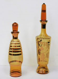 Lot 327 - 2 x Vintage Amber Glass Decanters with gilt detail - one with Gilt &am