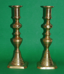 Lot 330 - Pair Vintage English Brass Candlesticks - square bases 24 5cm H