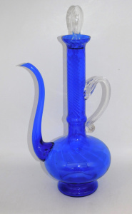 Lot 341 - Vintage Italian Empoli Glass - Cobalt Blue Spouted Genie bottle with c