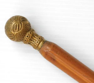 Lot 344 - Vintage Malacca cane Walking Stick w small decorative Embossed Brass C
