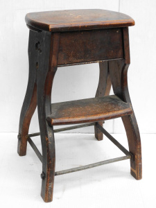 Lot 2 - 1930s Wooden Step Stool - with reinforced metal frame to base 59cm H