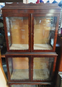 Lot 5 - Early 1900s Wooden Display Cabinet - 4 doors, glass shelves, cabriole le