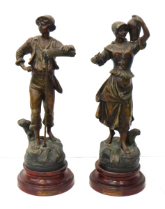 Lot 9 - Pair Vintage Classical Spelter Harvester Faucheur & Moissonneuse Fig