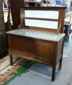 Lot 12 - Circa 1900 Wooden Washstand with white tiled back & reconstituted m