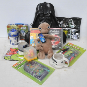 Lot 18 - Box lot of Mixed Toys incl Star Wars Darth Vader Figure Case, Thunderca