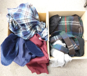 Lot 27 - 2 x Boxes of ladies assorted clothing incl vintage, pants shirts, kilt,