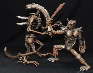 Lot 29 - 2 x hand made metal Sculptures - Alien & Predator - made from old n