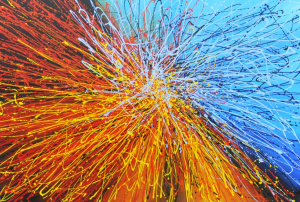 Lot 30 - Large Modernist Middle of Nowhere Oil Painting on Canvas - Fireworks -