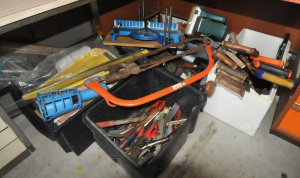 Lot 34 - 4 x Boxes of Mixed Vintage Tools & Hardware incl Hand Saws, Chisels