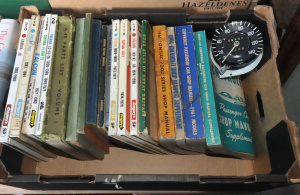 Lot 43 - Box lot - Vintage Motoring Manuals + old VDO MPH Speedo - manuals incl