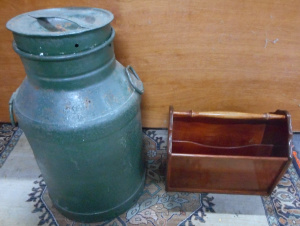 Lot 47 - 2 x items, Pointed Milk Churn (69cmH), plus Wooden Magazine Rack