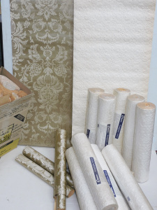 Lot 56 - 2 x Boxes vintage Wallpaper incl Crown Anaglypta D125 Cream embossed te