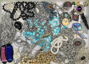 Lot 60 - Costume jewellery - heaps necklaces, chains, beads, brooches etc