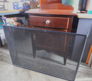 Lot 76 - 2 x Vintage Pces incl 1930s Wooden Pot Cupboard & Black Metal Fire