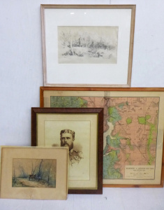Lot 78 - 4 x Pictures - Framed Map of Malmsbury & Lauriston Gold Field, prin